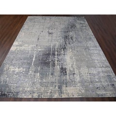 Taupe Abstract Mosaic Design Wool and Silk Hand Knotted Oversized Oriental Rug
