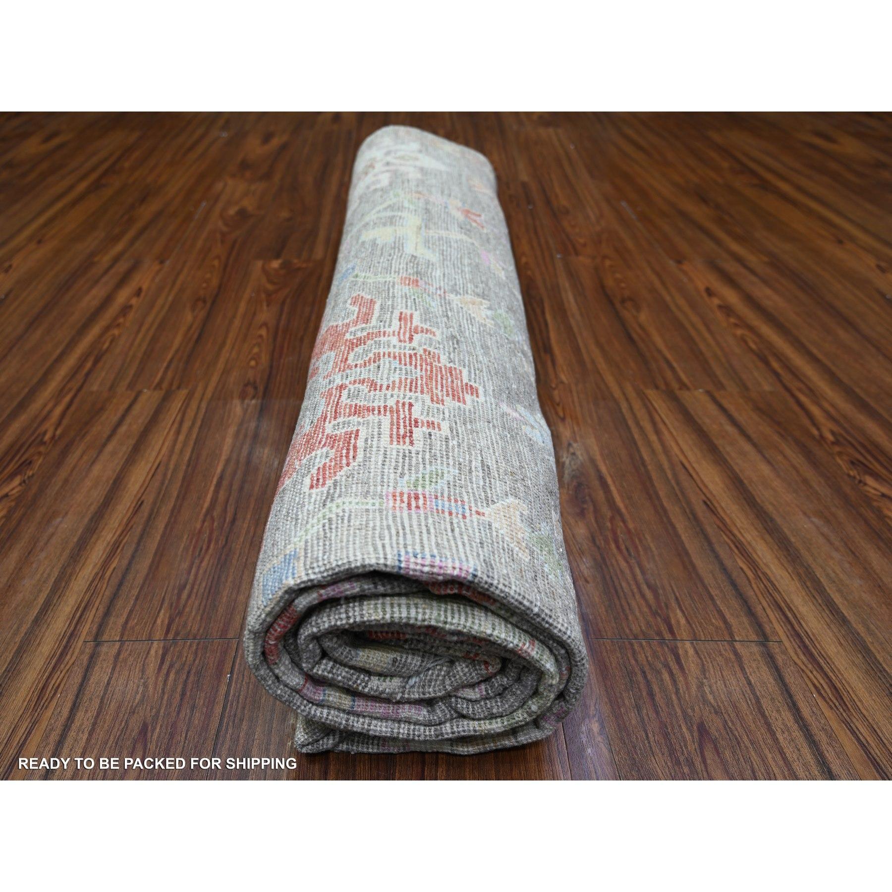 Taupe Afghan Angora Oushak weiche Wolle handgeknüpft Orientteppich 8'1