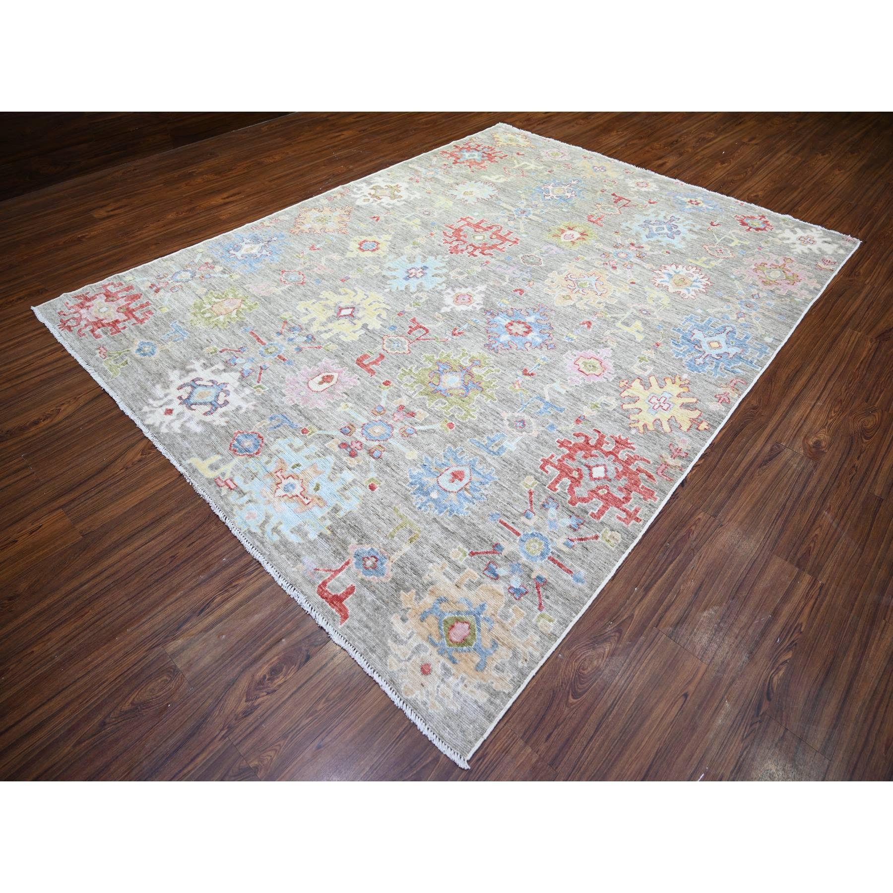 Taupe Afghan Angora Oushak weiche Wolle handgeknüpft Orientteppich 8'1