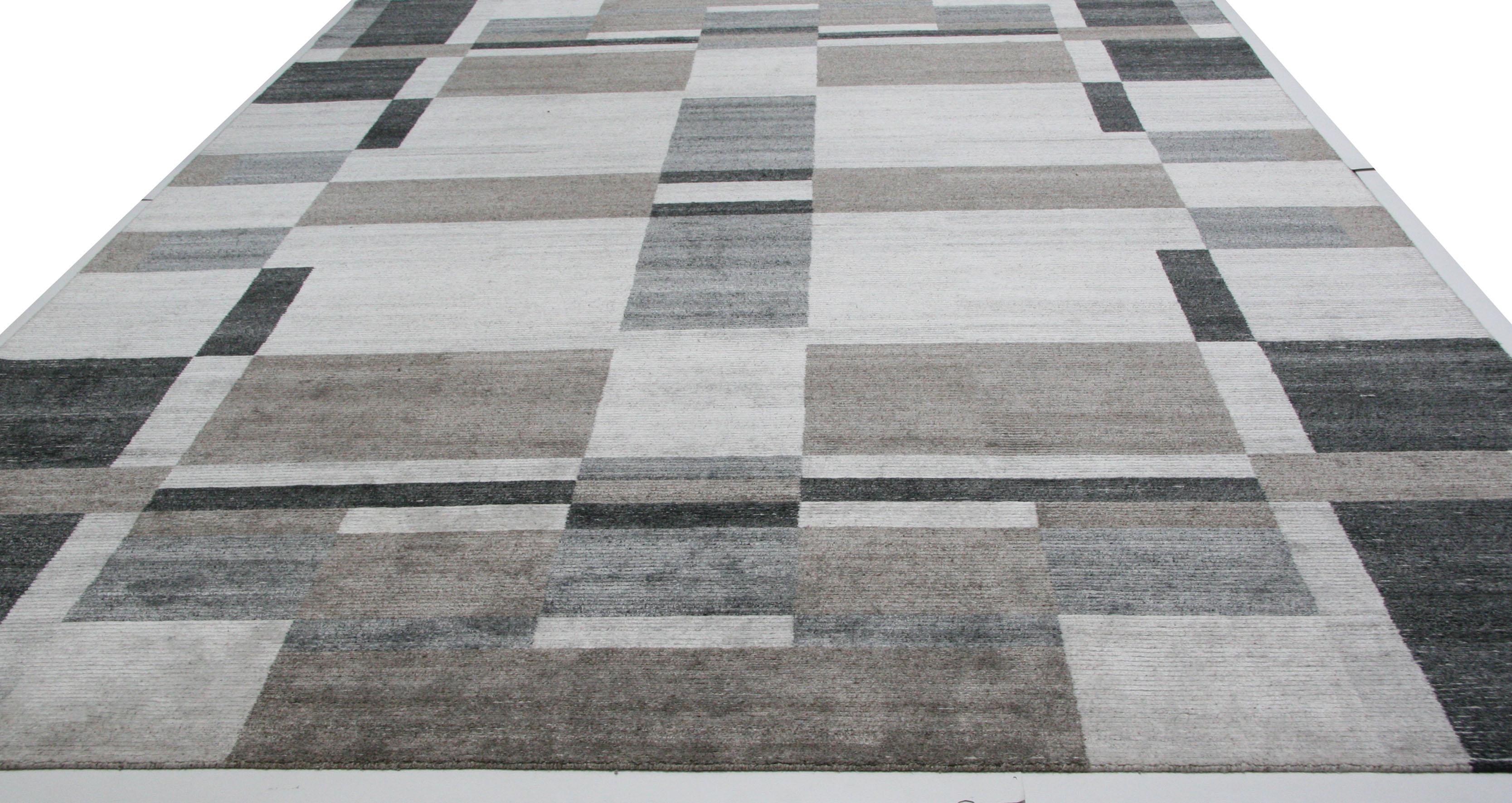 Hand-Knotted Taupe and Grey Contemporary Indian Area Rug For Sale