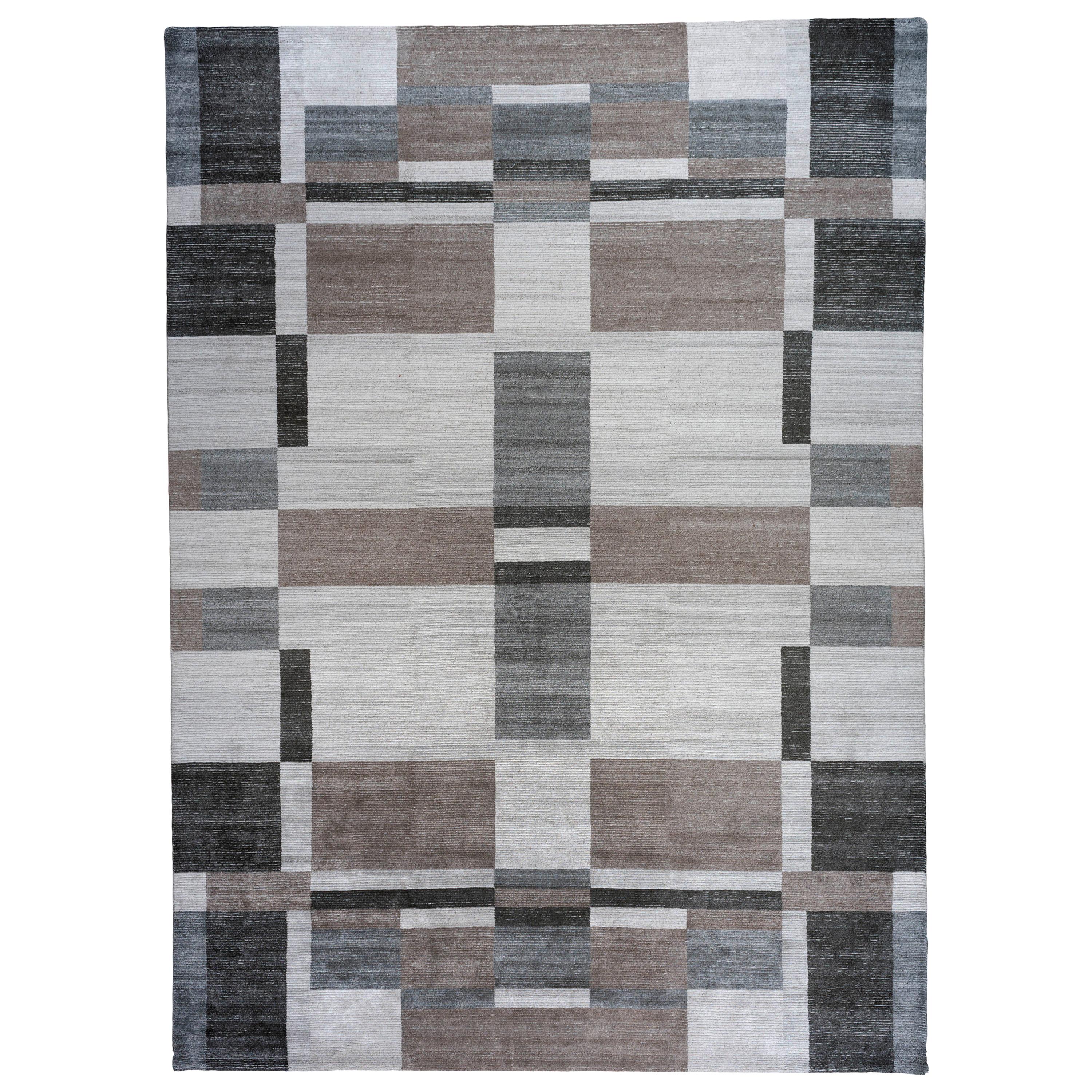 Taupe and Grey Contemporary Indian Area Rug For Sale