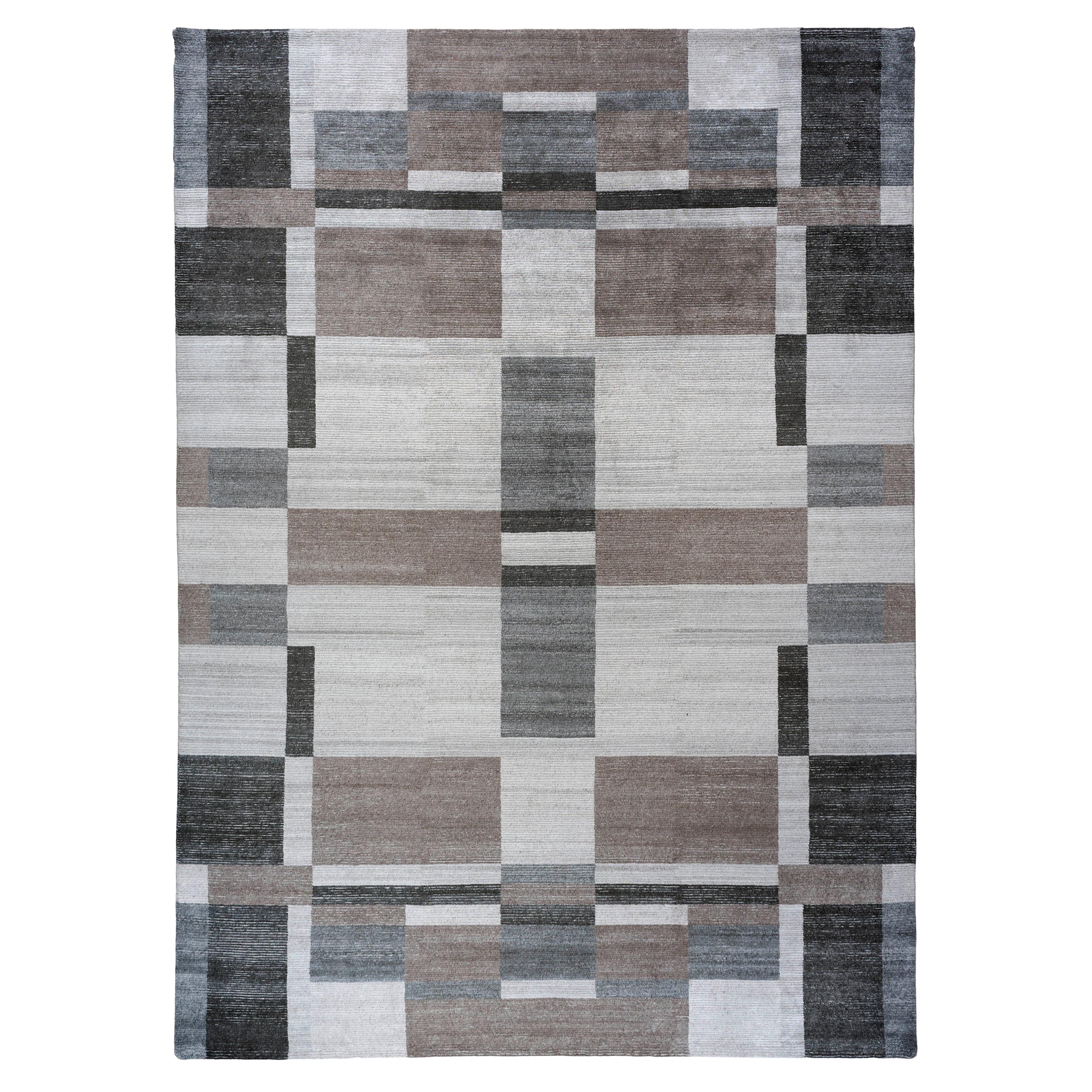 Taupe and Grey Contemporary Indian Area Rug For Sale