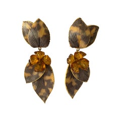 Taupe and Grey Large Artisan Leaf Statement Earrings