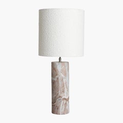 Taupe And White Cylinder Shaped Pair Marble Lamps, Netherlands, Contemporary