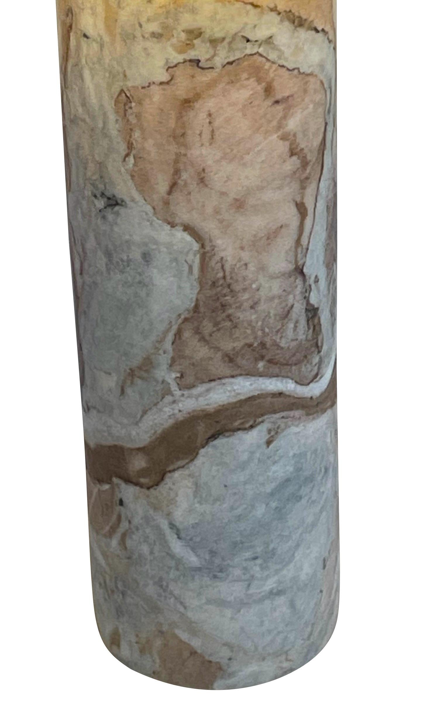 Dutch Taupe And White Cylinder Shaped Pair Marble Lamps, Netherlands, Contemporary For Sale