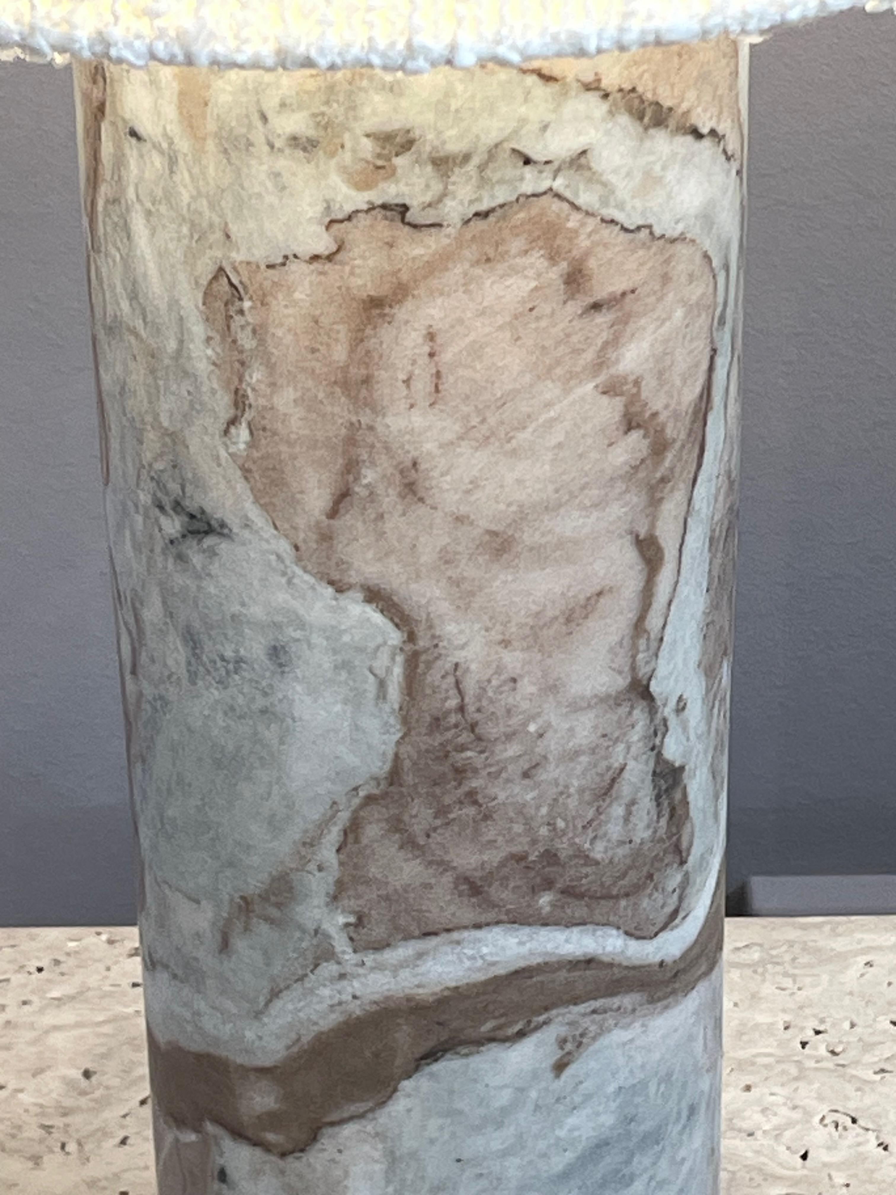 Taupe And White Cylinder Shaped Pair Marble Lamps, Netherlands, Contemporary In New Condition For Sale In New York, NY