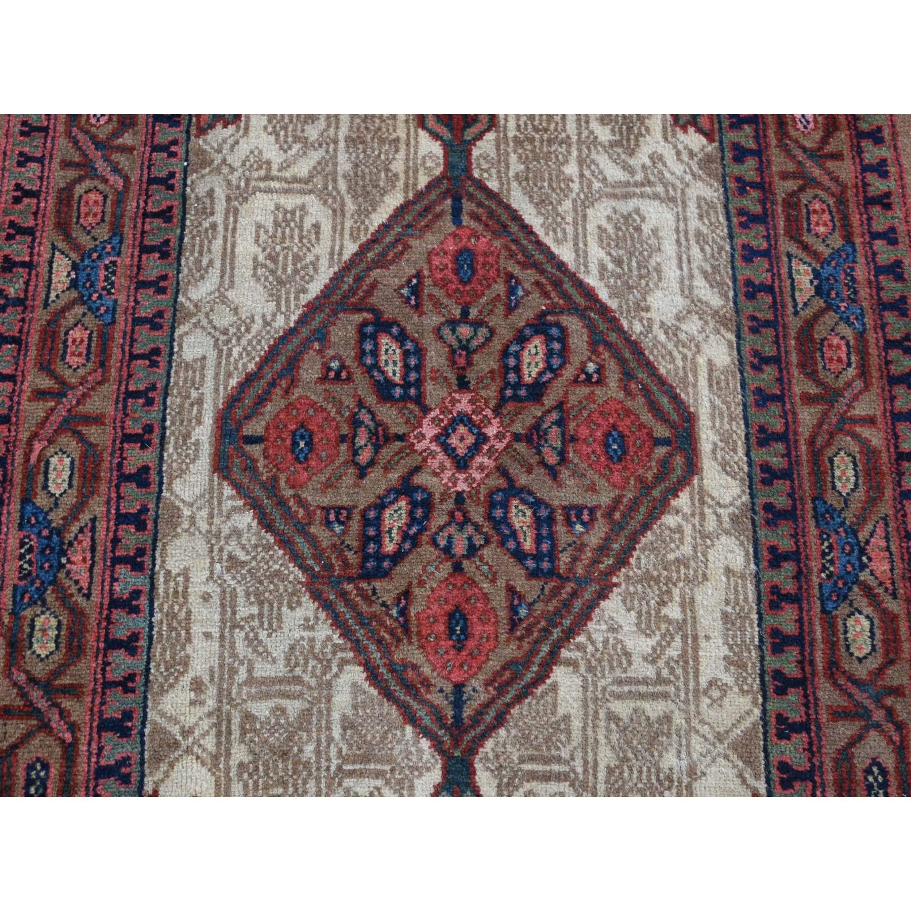 Medieval Taupe Antique Persian Camel Hair Serab Pure Wool Hand Knotted Clean Runner Rug For Sale