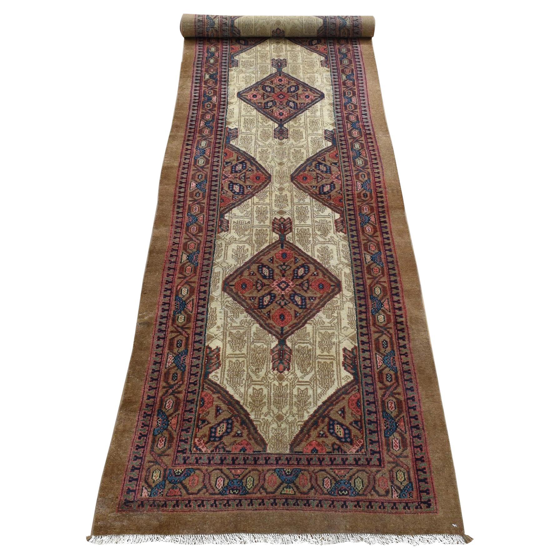 Taupe Antique Persian Camel Hair Serab Pure Wool Hand Knotted Clean Runner Rug For Sale