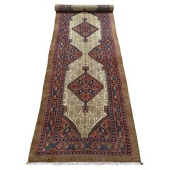 Taupe Antique Persian Camel Hair Serab Pure Wool Hand Knotted Clean Runner Rug
