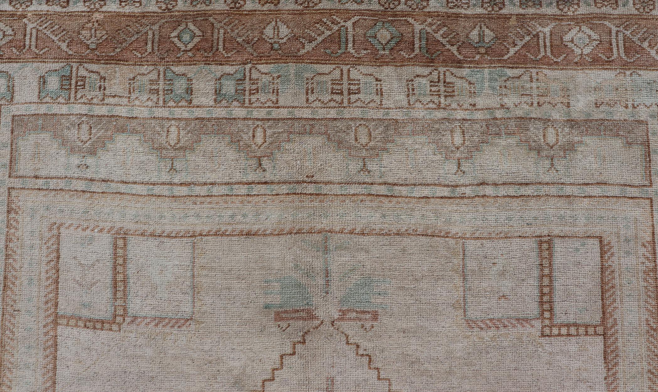 Taupe Background Turkish Vintage Oushak Rug with Tribal Medallion Design For Sale 8