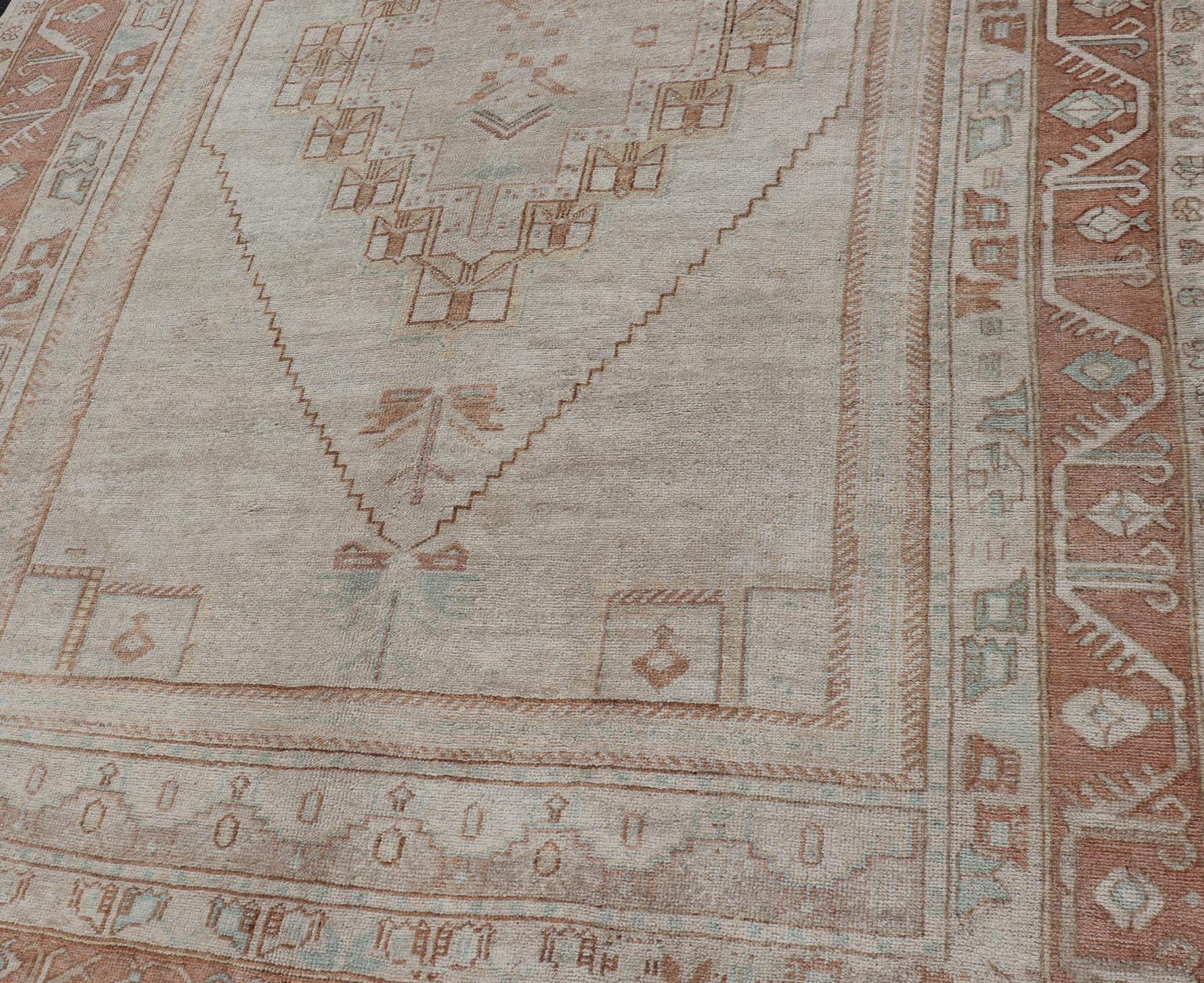 20th Century Taupe Background Turkish Vintage Oushak Rug with Tribal Medallion Design For Sale