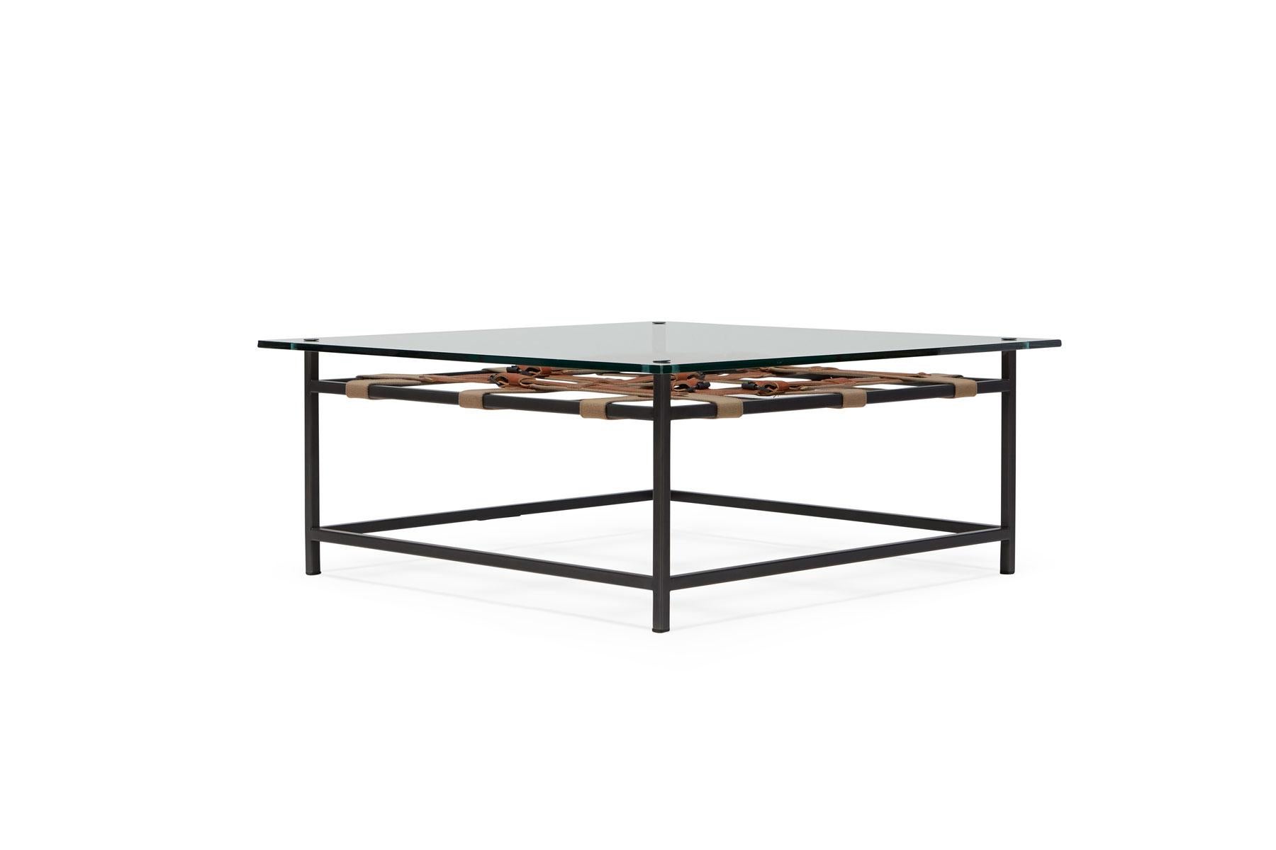 Modern Belted Glass-Top Coffee Table For Sale