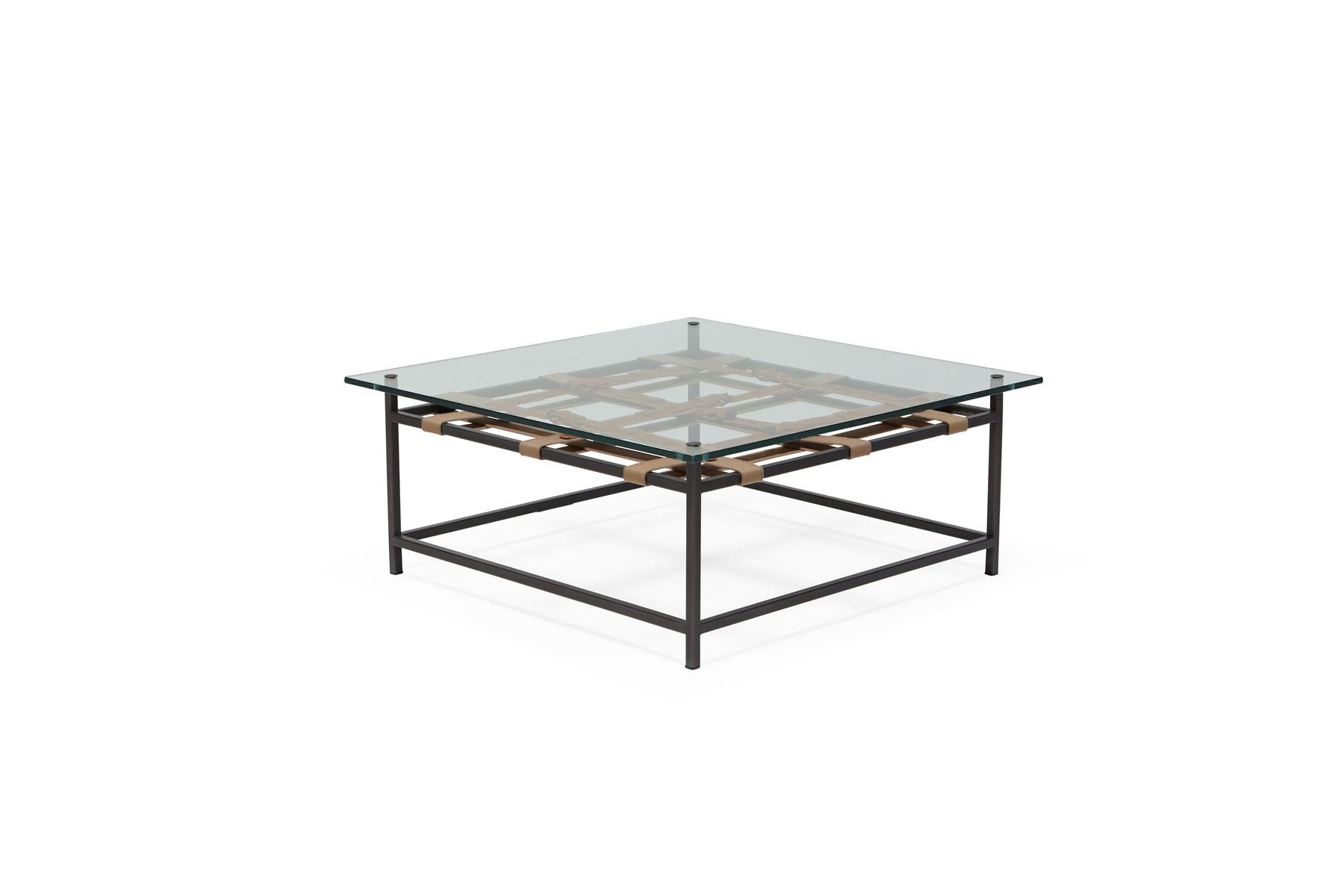 American Belted Glass-Top Coffee Table For Sale