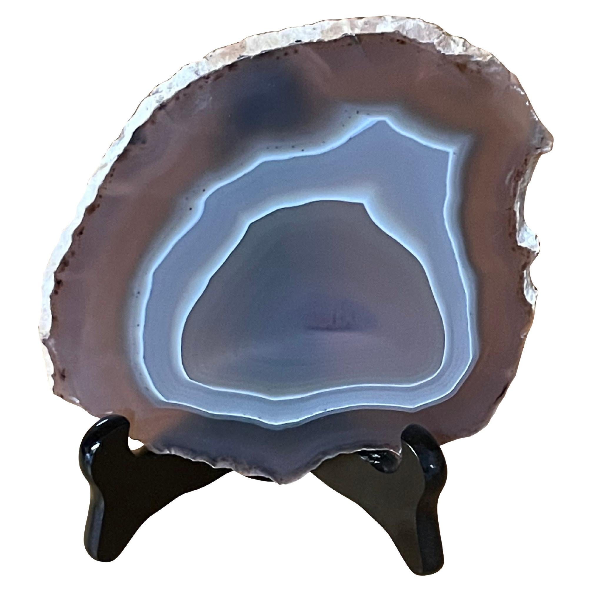 Taupe Border with Light Grey Thin Slice Agate Sculpture, Brazil, Prehistoric