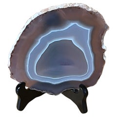 Taupe Border with Light Grey Thin Slice Agate Sculpture, Brazil, Prehistoric