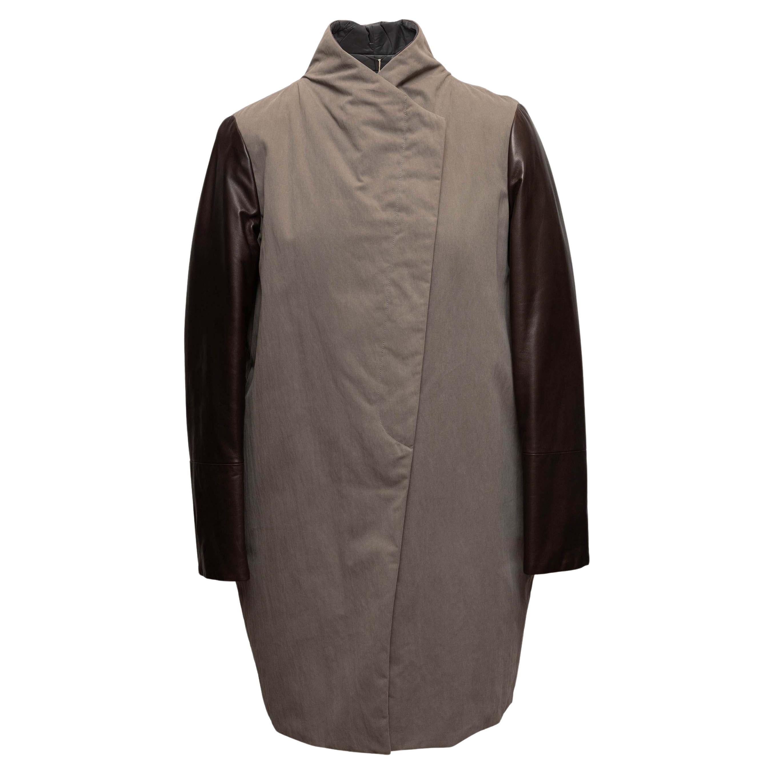 Taupe & Brown Brunello Cucinelli Leather Sleeve Coat