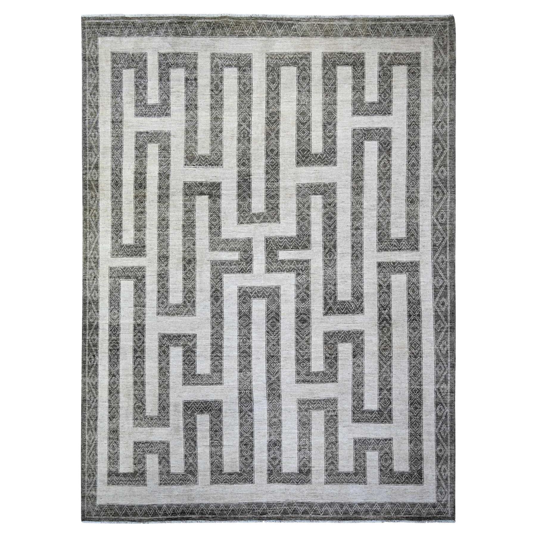 Taupe Brown Finer Peshawar Soft Wool Hand Knotted Oriental Rug 9'0" x 12'0"