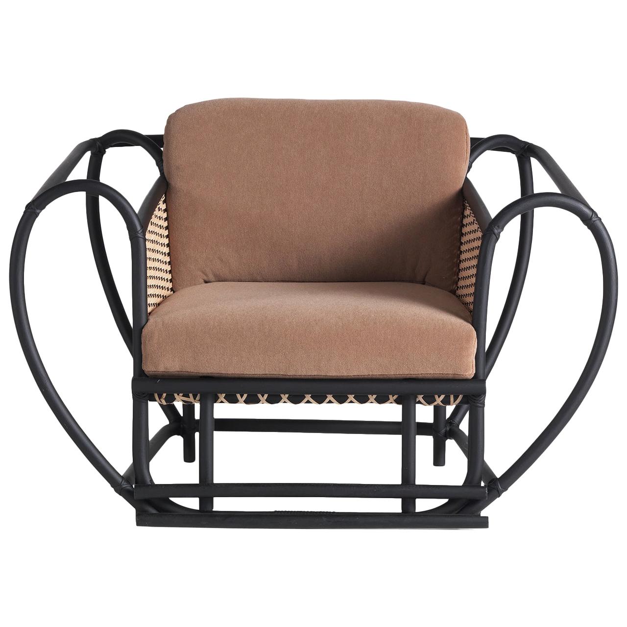 Green Channel Armchair with Black Frame For Sale