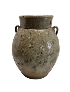 19th Century Chinese Two Handle Vase, Taupe Circular Pattern, 6.5” Diameter