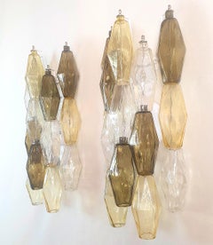 Paire d'appliques polyèdres en verre de Murano taupe du milieu du siècle dernier par Venini