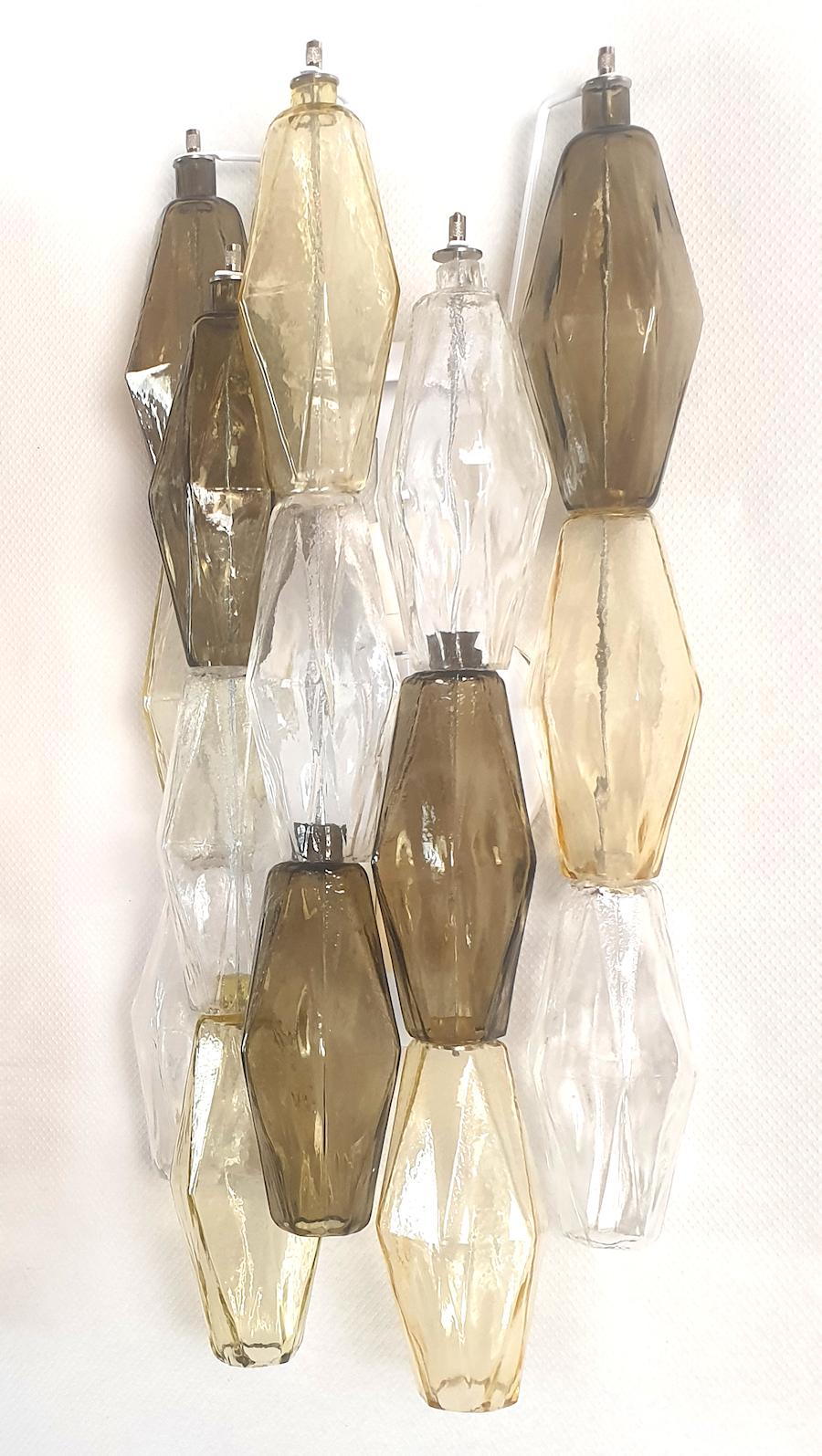 Mid-Century Modern Mid Century Taupe Murano Glass Polyhedral Sconces by Venini - a pair