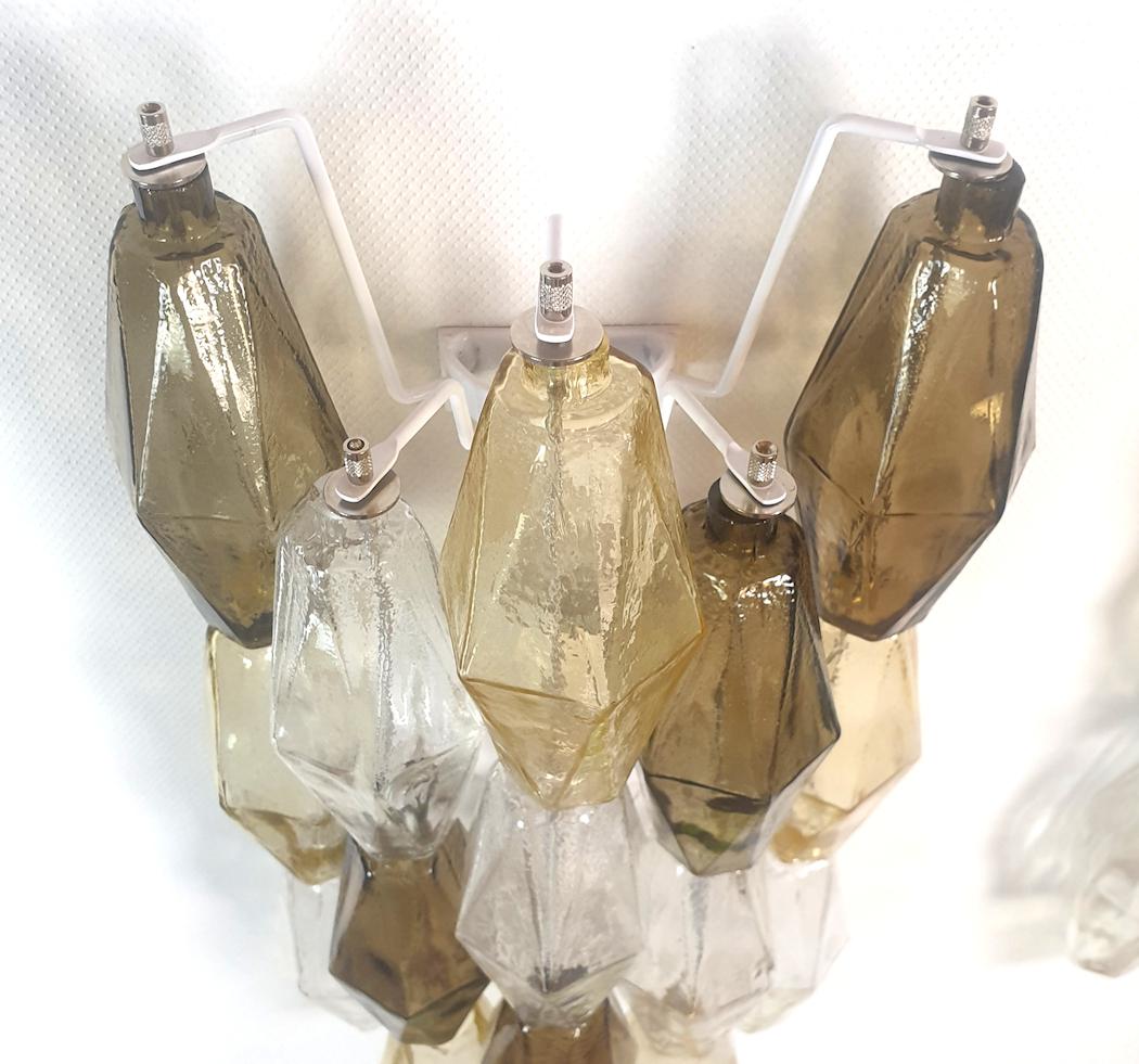 Late 20th Century Mid Century Taupe Murano Glass Polyhedral Sconces by Venini - a pair