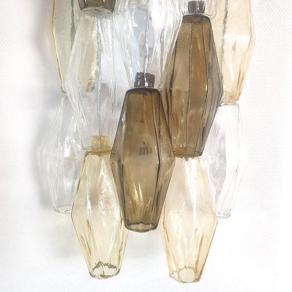 Metal Mid Century Taupe Murano Glass Polyhedral Sconces by Venini - a pair