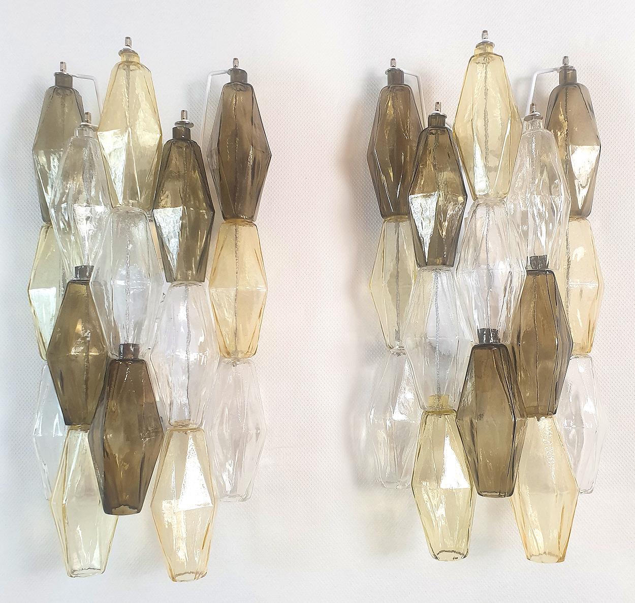 Mid Century Taupe Murano Glass Polyhedral Sconces by Venini - a pair 2