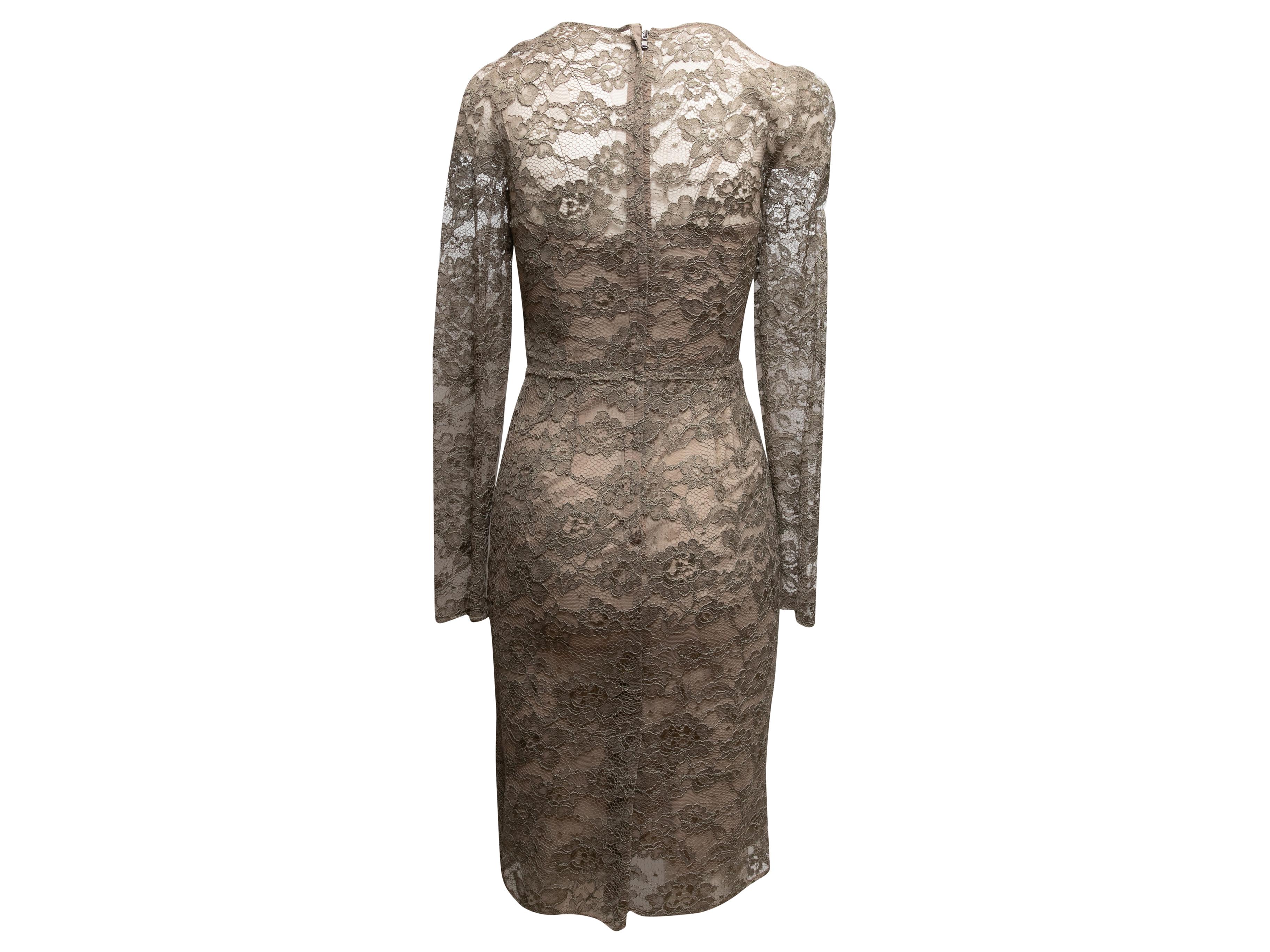 Gray Taupe Dolce & Gabbana Silk-Lined Lace Dress Size IT 40 For Sale
