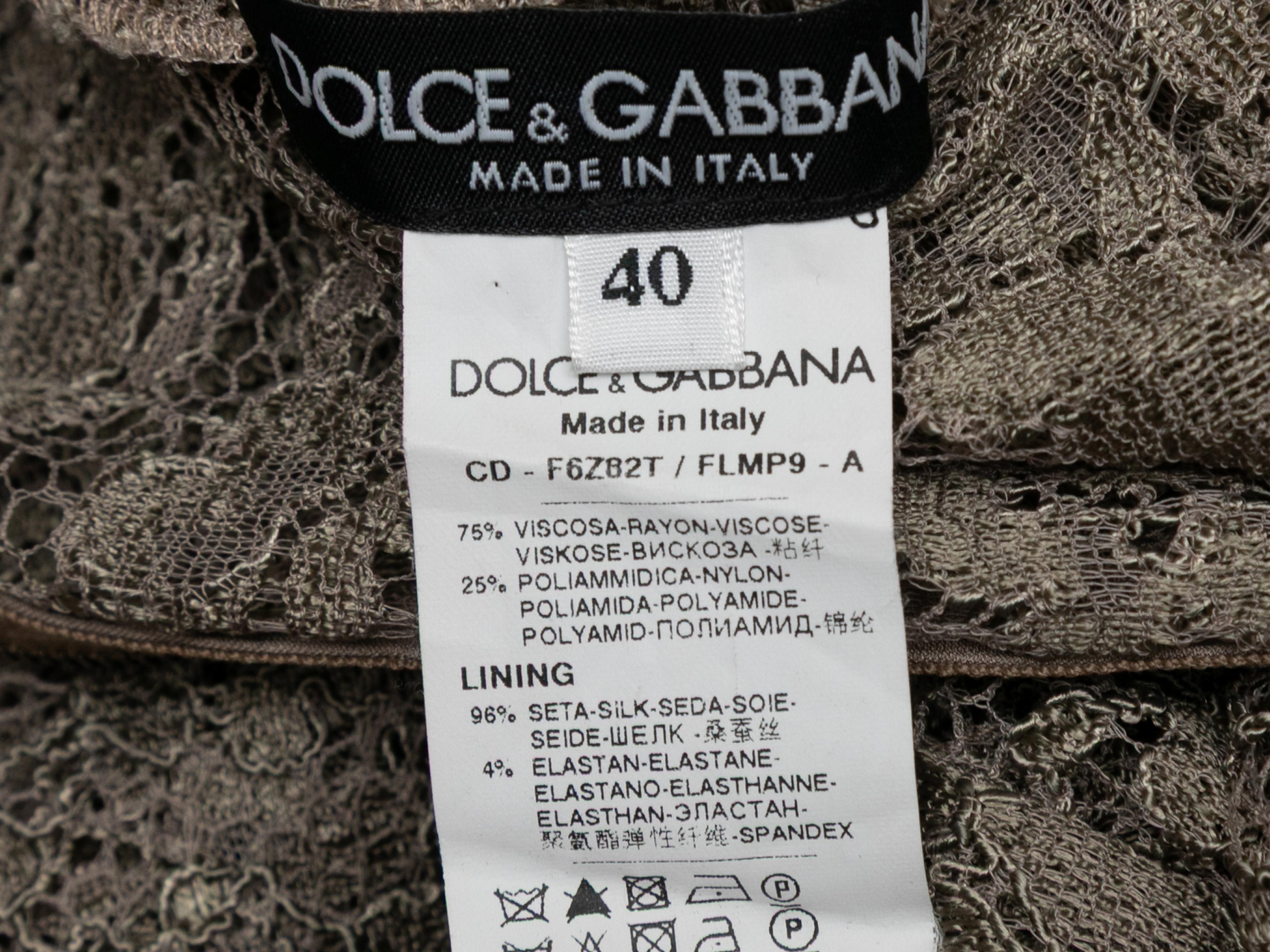 Taupe Dolce & Gabbana Silk-Lined Lace Dress Size IT 40 In Good Condition For Sale In New York, NY