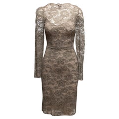 Taupe Dolce & Gabbana Silk-Lined Lace Dress Size IT 40