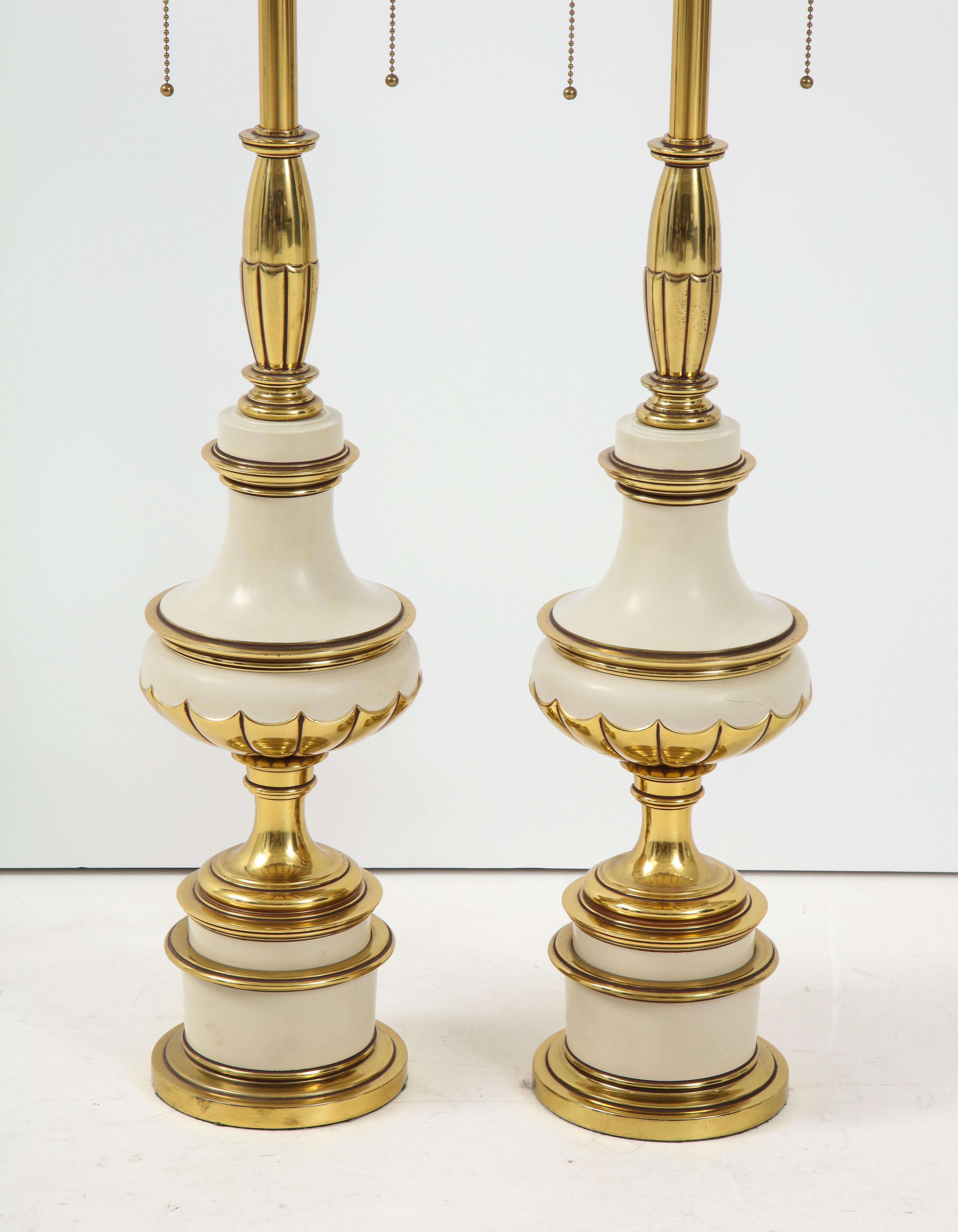 20th Century Taupe Enamel, Brass Hollywood Regency Lamps