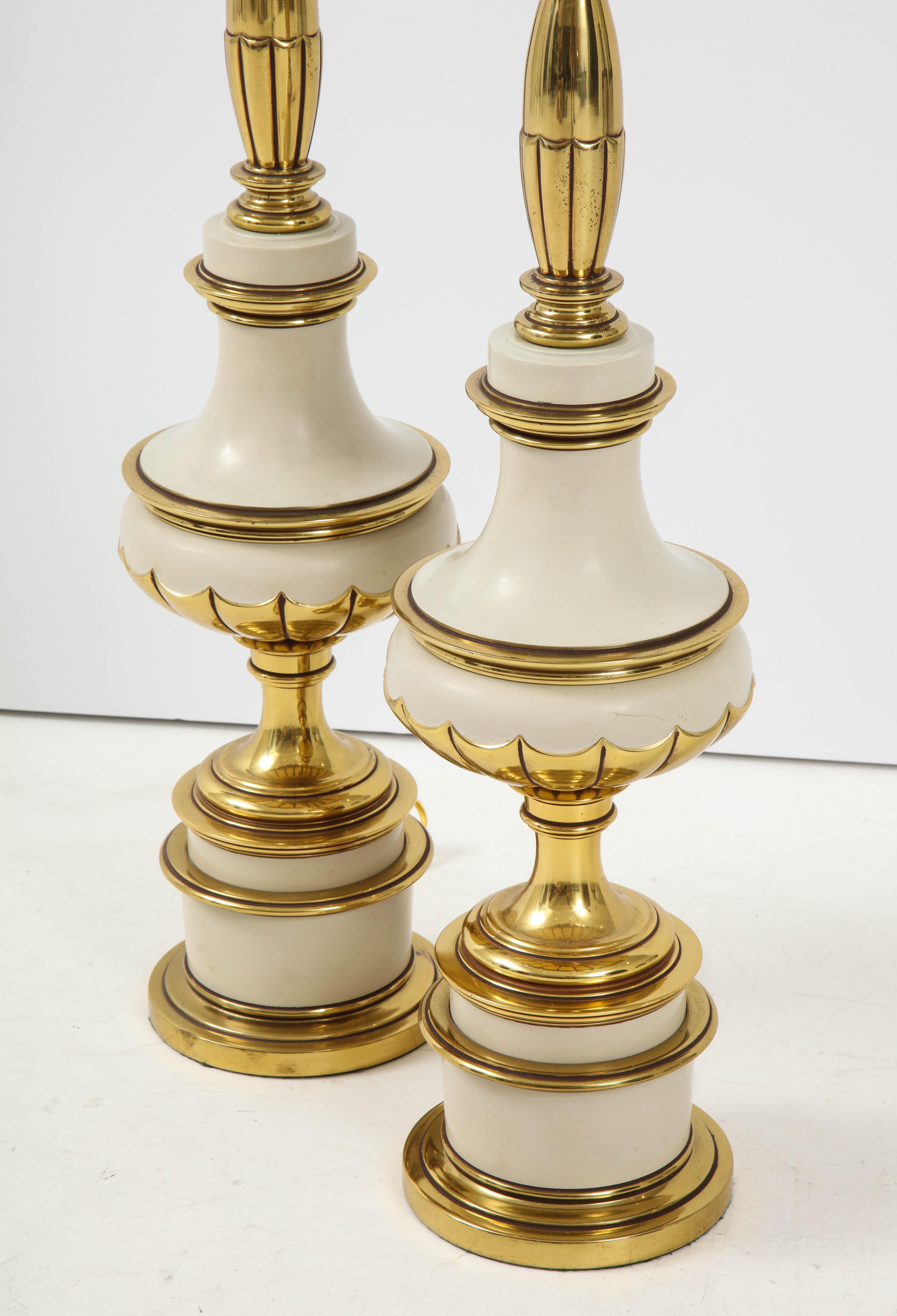 Taupe Enamel, Brass Hollywood Regency Lamps 1