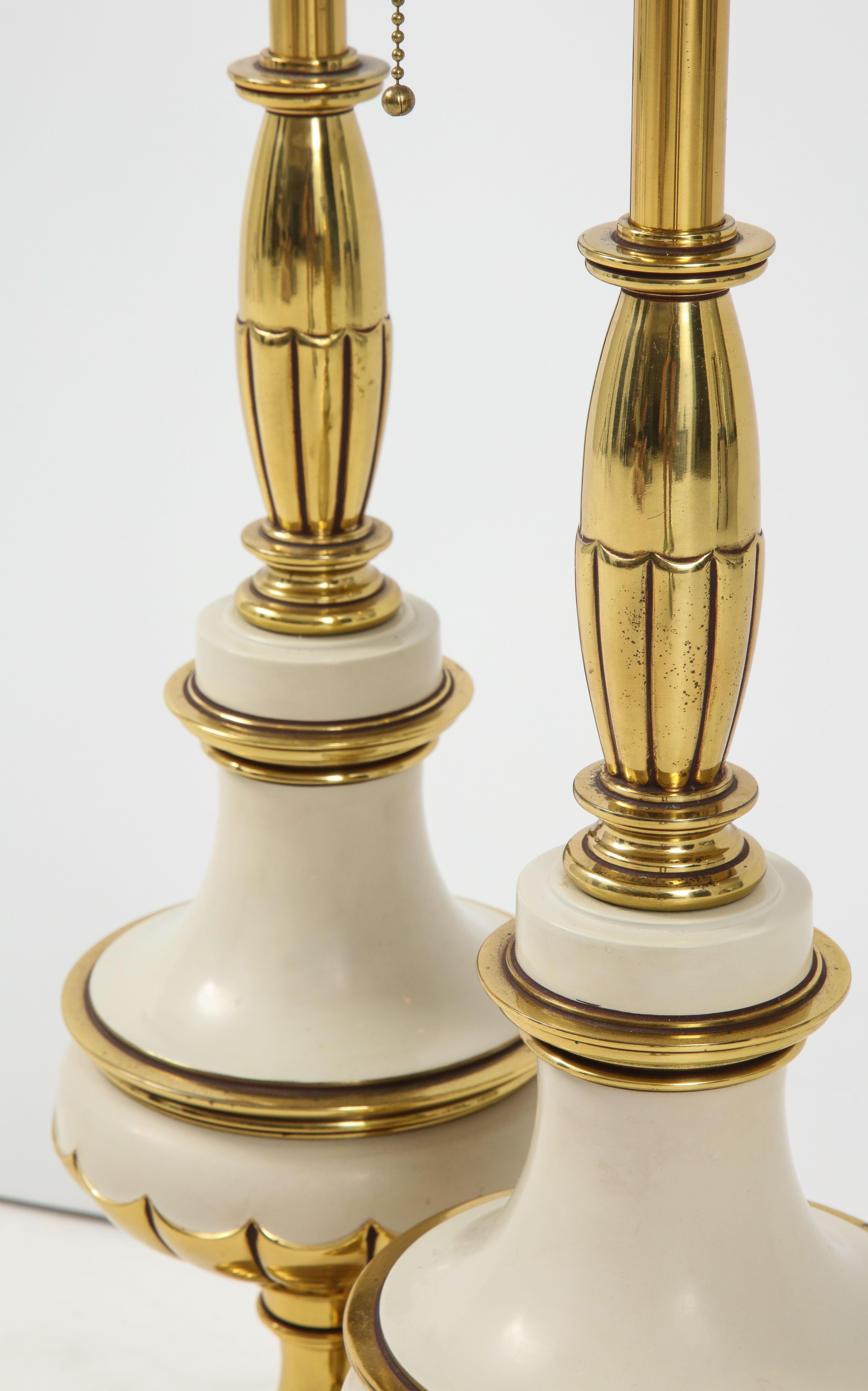 Taupe Enamel, Brass Hollywood Regency Lamps 2