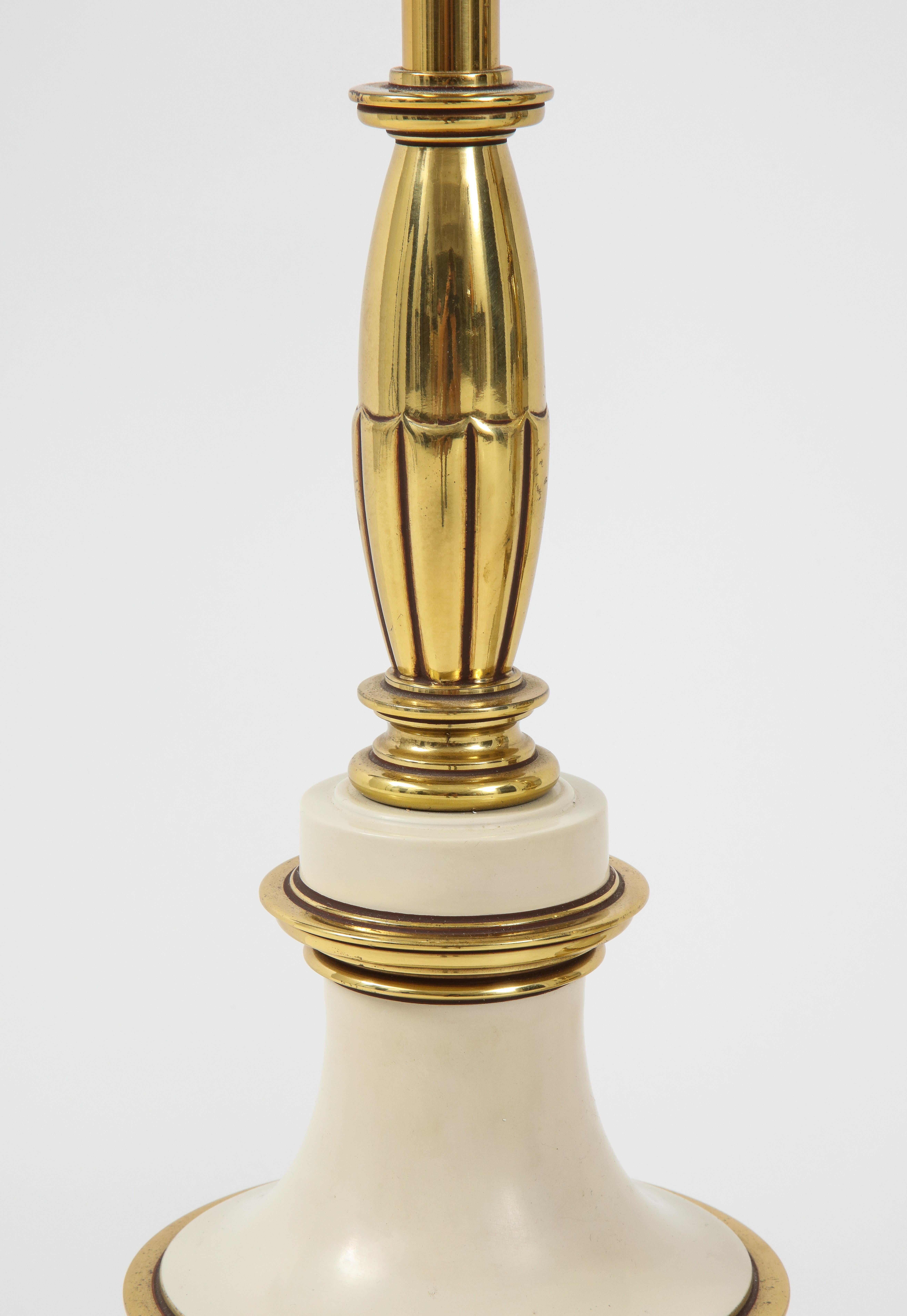 Taupe Enamel, Brass Hollywood Regency Lamps 3