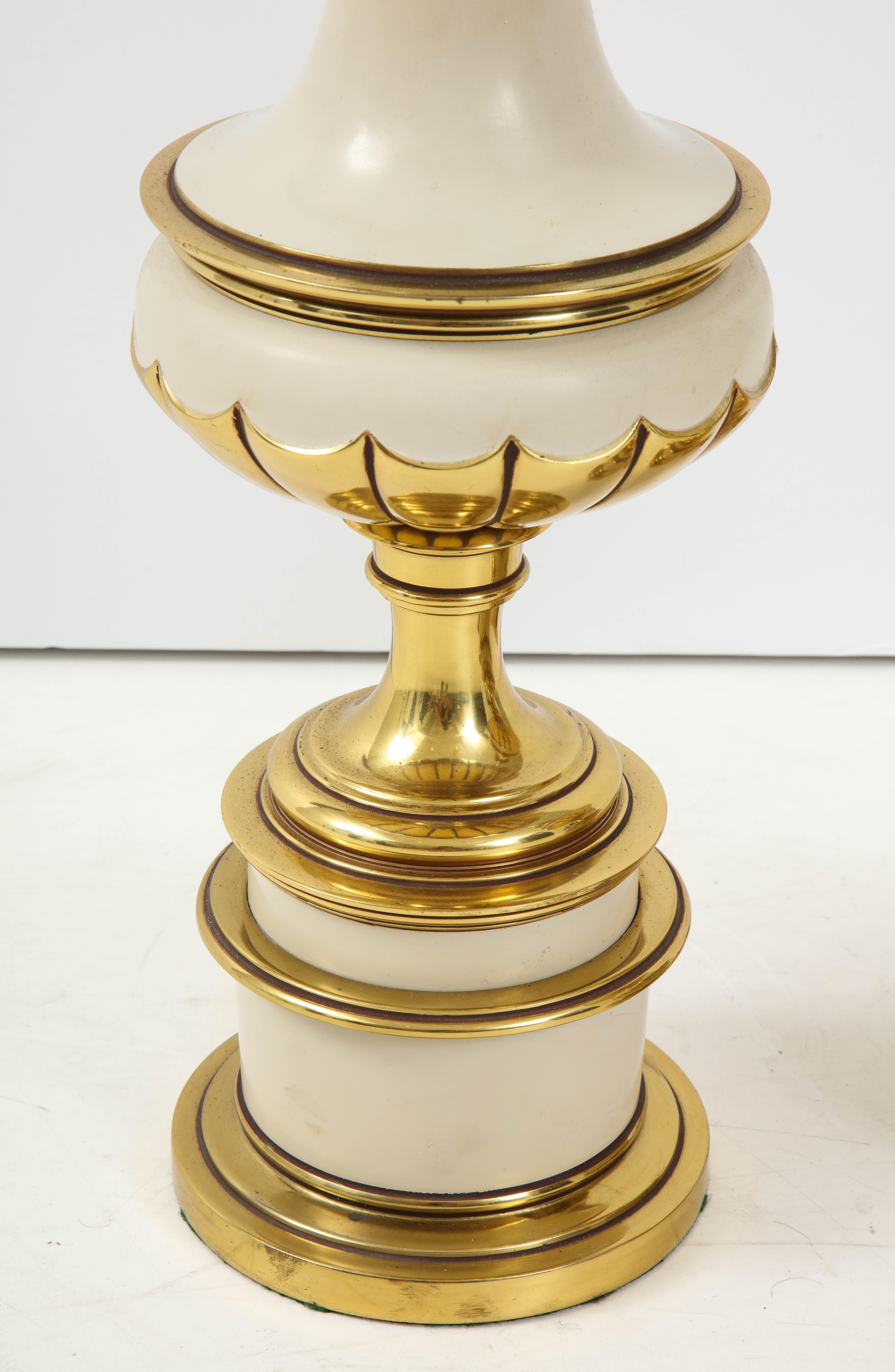 Taupe Enamel, Brass Hollywood Regency Lamps 4