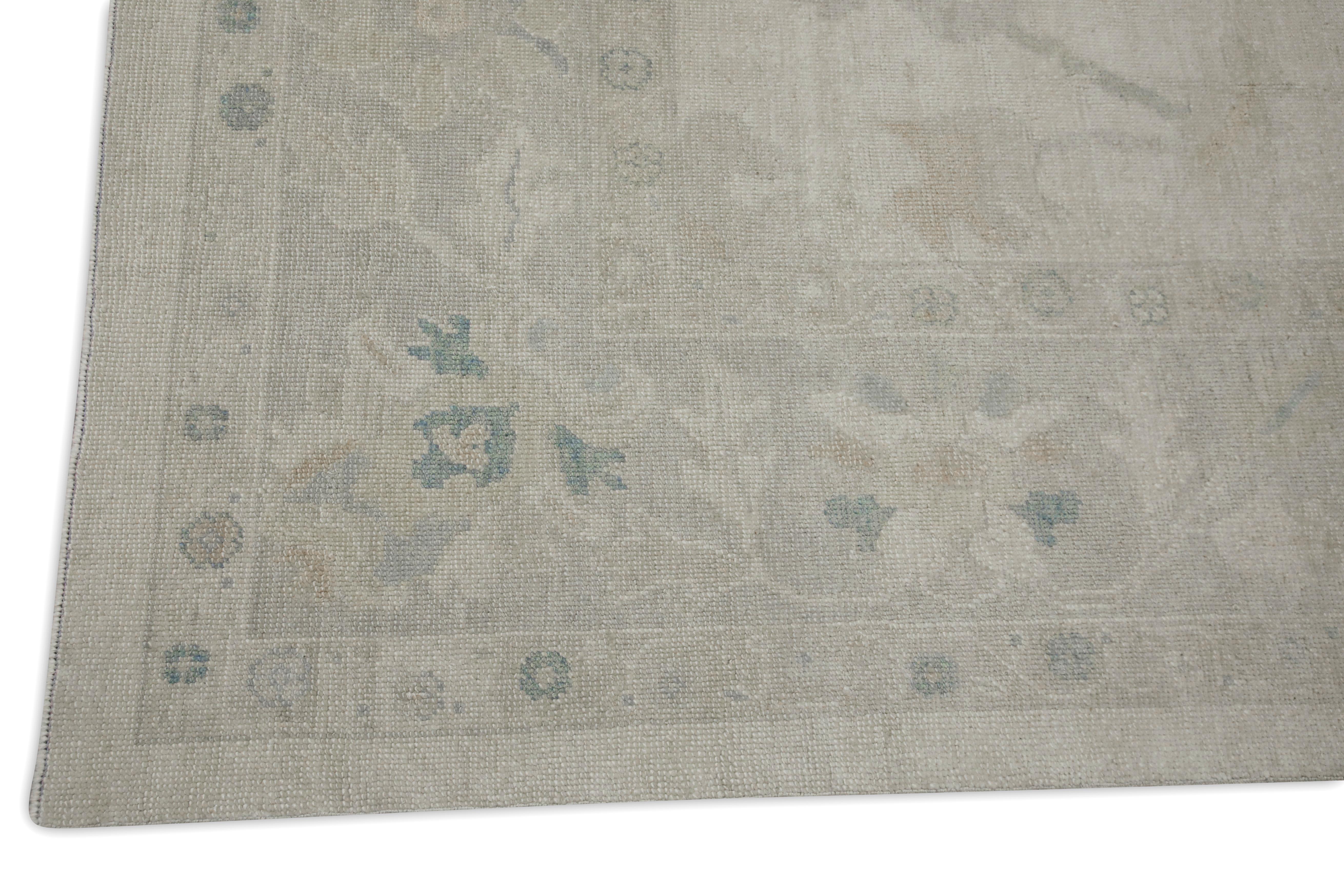 Vegetable Dyed Taupe Floral Design Handwoven Wool Turkish Oushak Rug 10'8