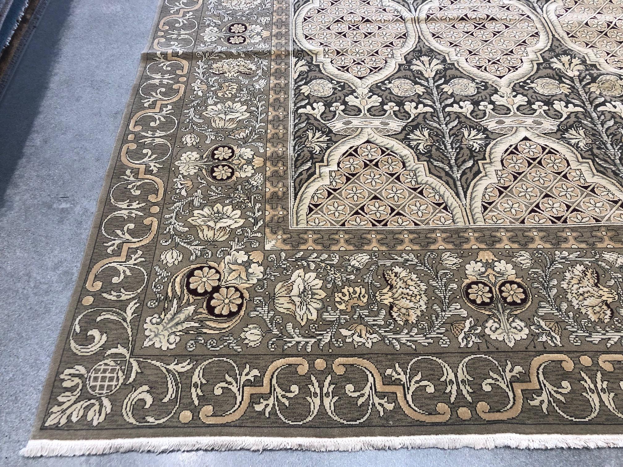 European Taupe Floral Motif Area Rug For Sale