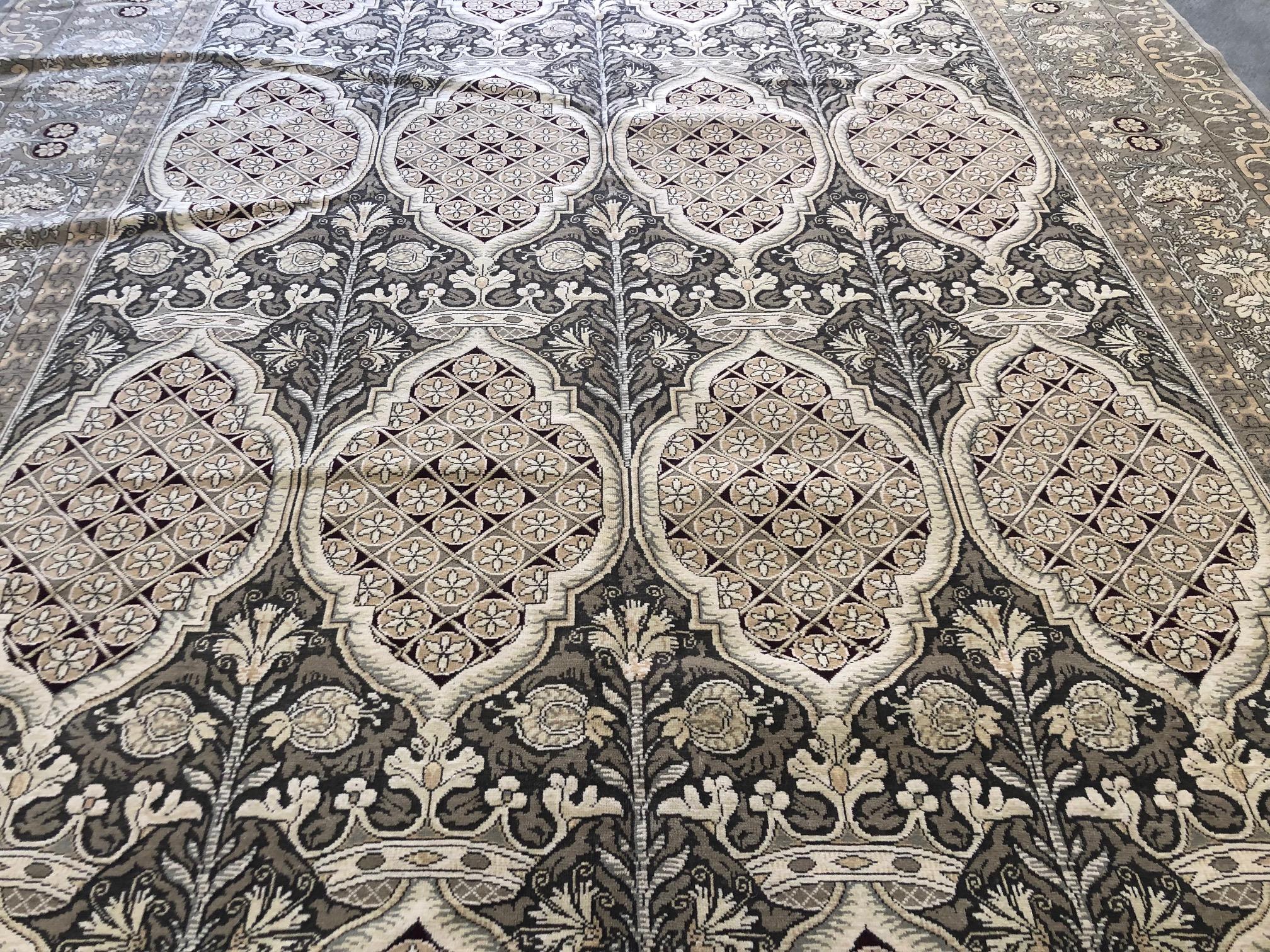 Hand-Knotted Taupe Floral Motif Area Rug For Sale