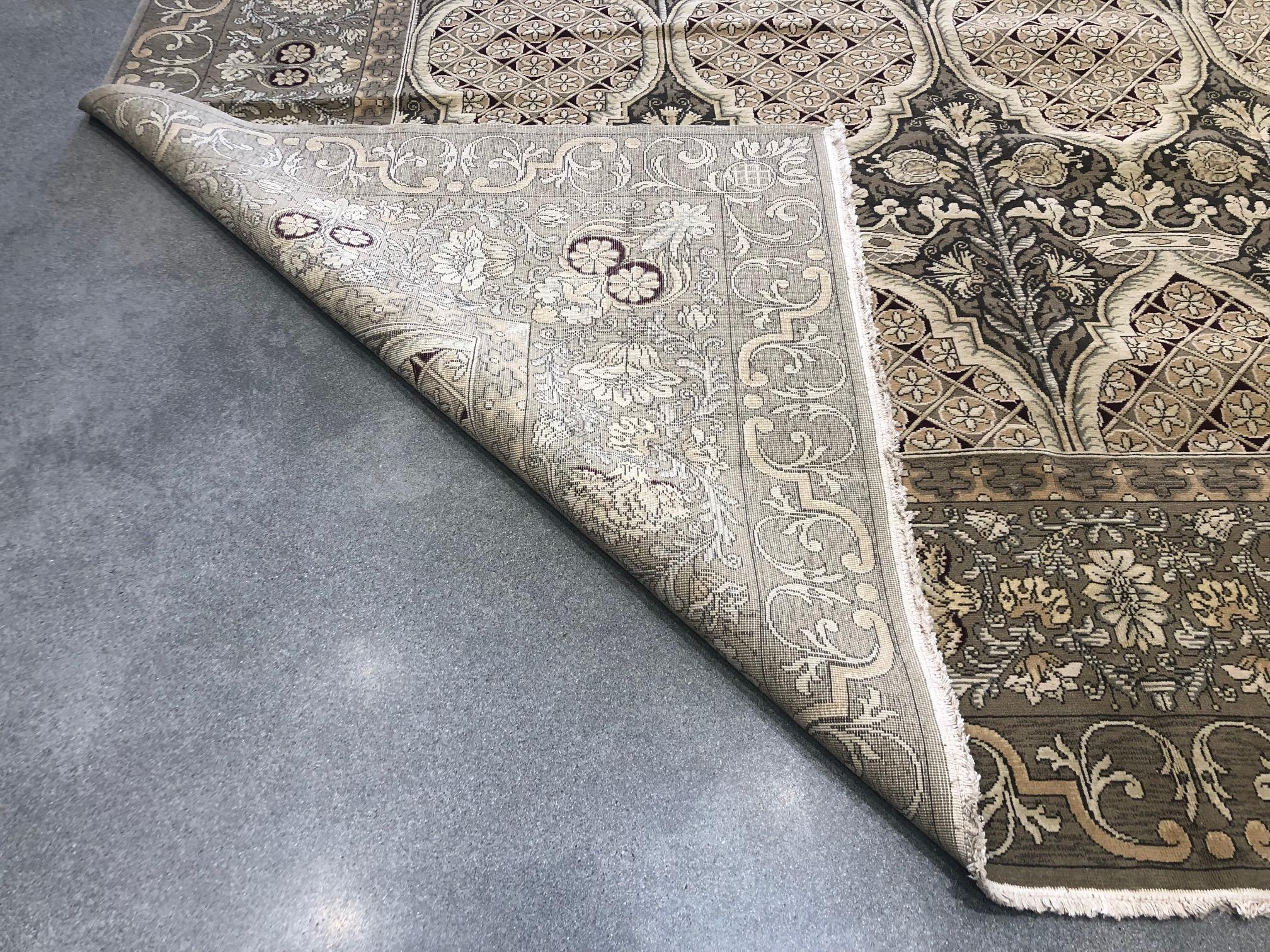 Taupe Floral Motif Area Rug In New Condition For Sale In West Hollywood, CA