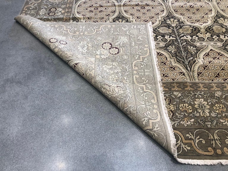 Taupe Floral Motif Area Rug For Sale at 1stDibs
