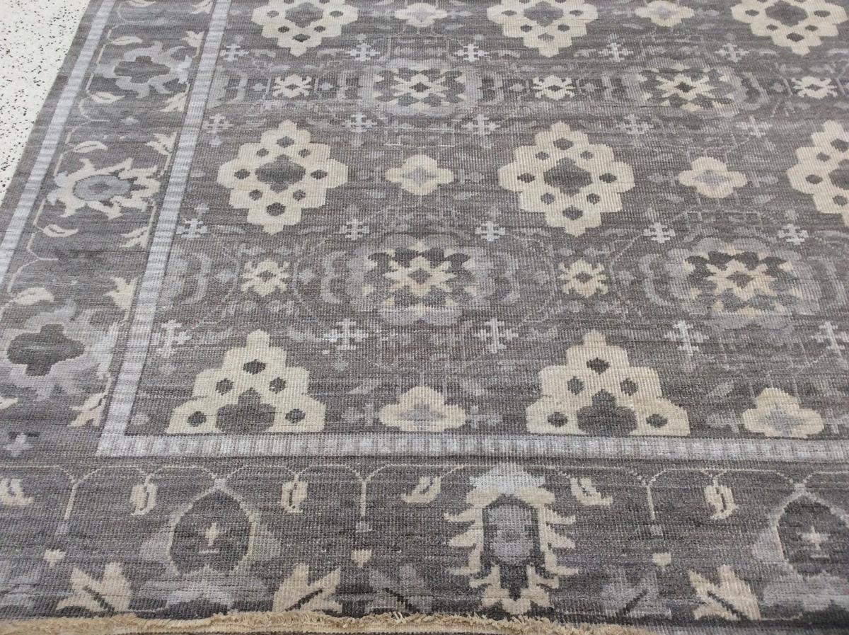 Hand-Knotted Taupe Grey All Over Geometric Pattern Rug For Sale