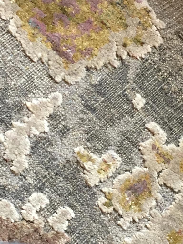 Taupe Grey Pink Yellow Lilac Hand-knotted Wool and Natural Silk Textural Rug For Sale 3