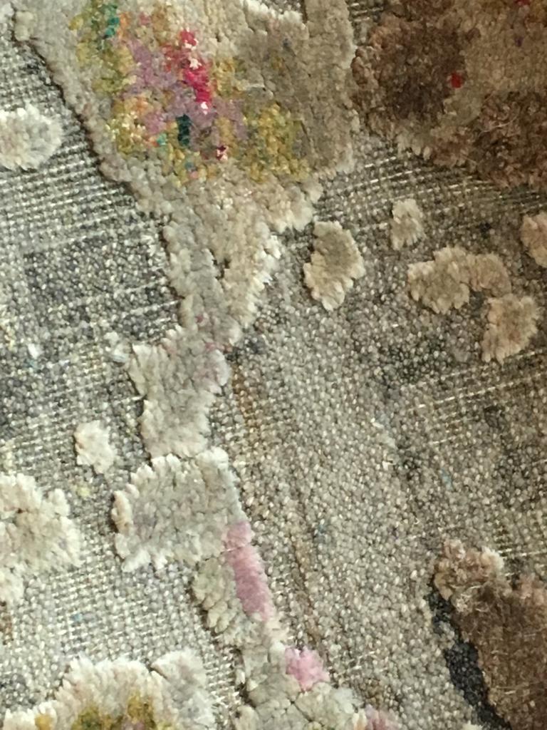 Taupe Grey Pink Yellow Lilac Hand-knotted Wool and Natural Silk Textural Rug For Sale 4
