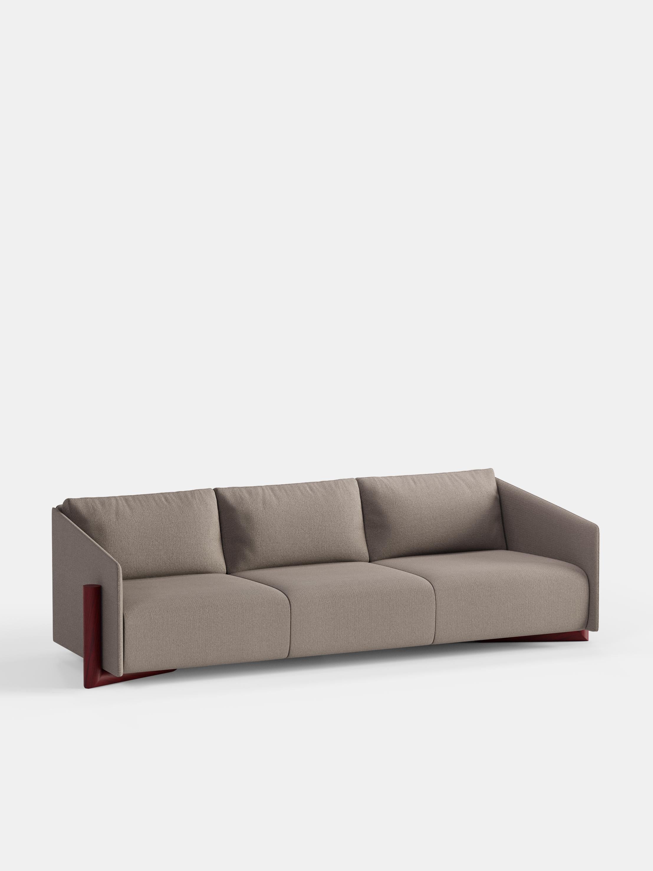 Taupe Grey Timber 4 Seater Sofa by Kann Design
Dimensions: D 104.5 x W 260 x H 75 cm.
Materials: Solid wood, elastic belts, HR foam, fabric upholstery Kvadrat Vidar 143 (94% wool, 6% nylon).
Available in other fabrics.

The strong presence of