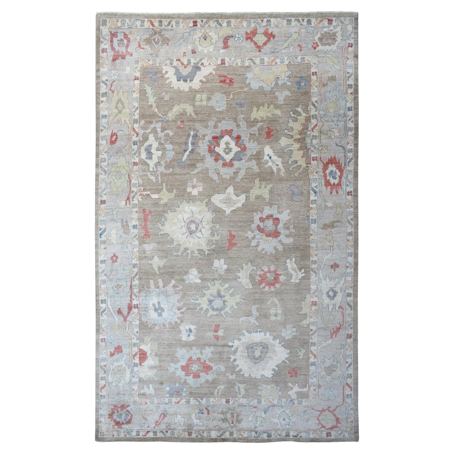Afgano in lana d'angora annodato a mano Taupe Oushak  Tappeto Orientale Oversize 12' x 17'6"
