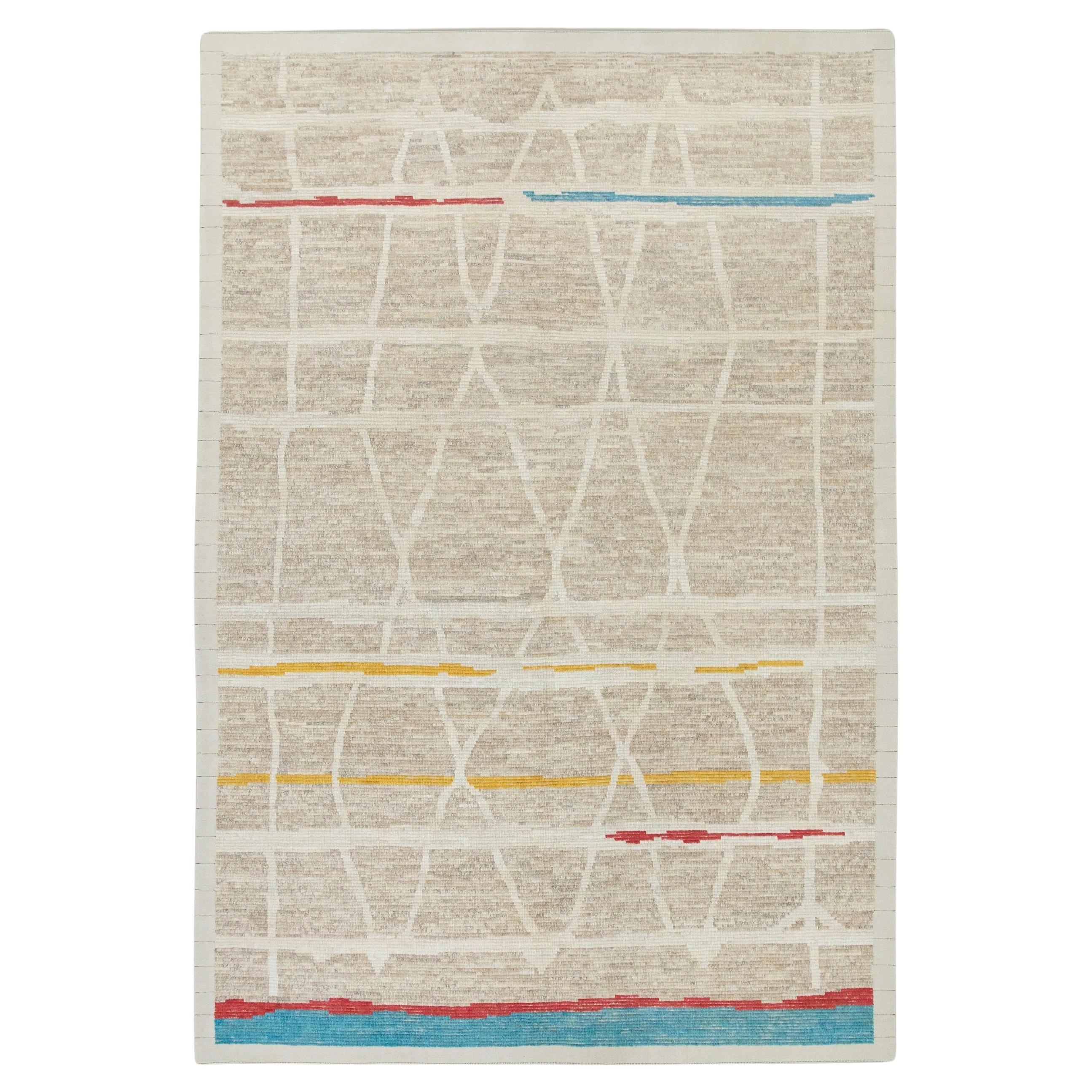 Taupe Handmade Wool Tulu Rug in Colorful Geometric Pattern 8'8" X 12'3"