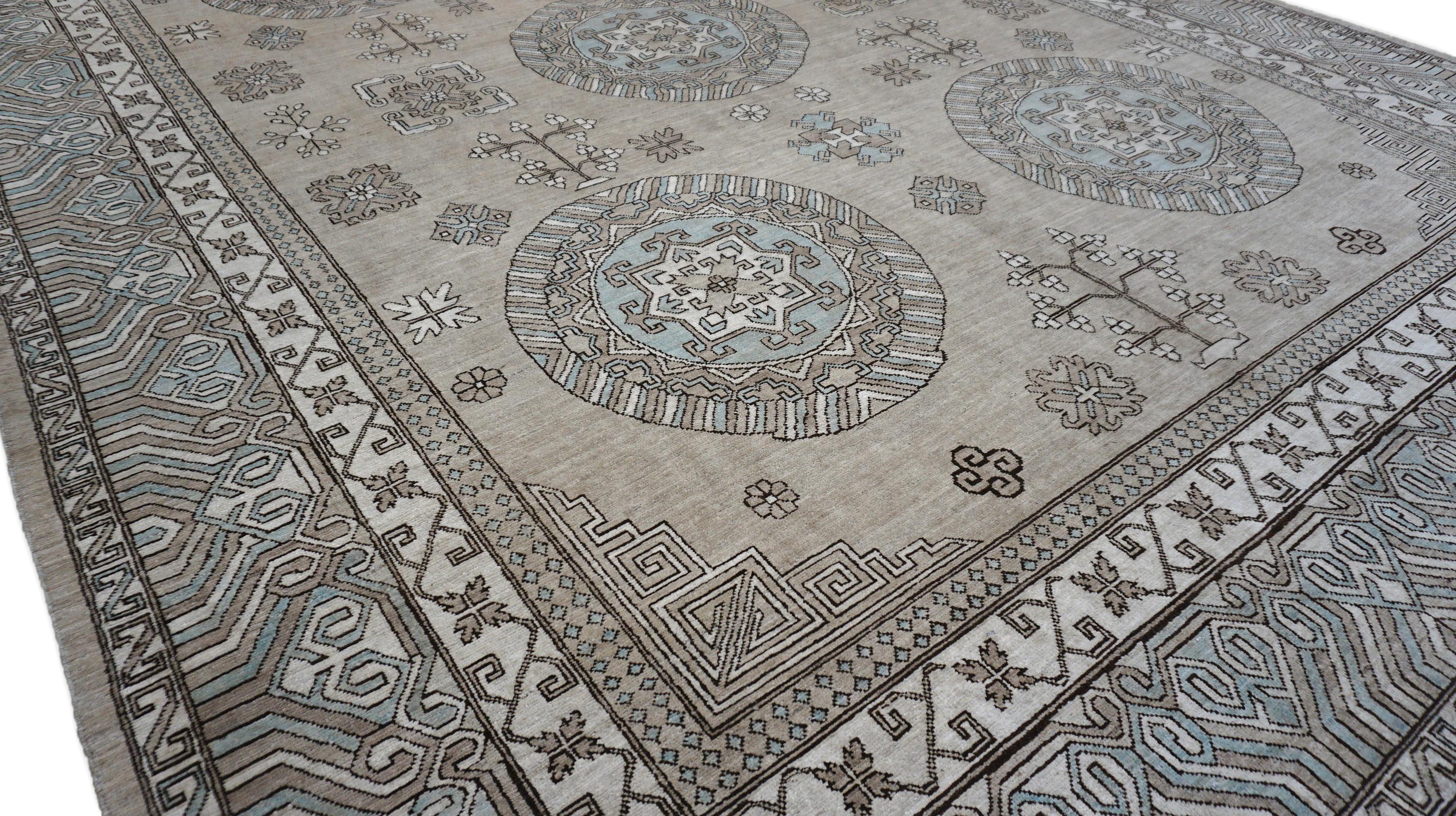 Pakistani Taupe Khotan Designed Wool  Rug 10'4''x14'4'' For Sale
