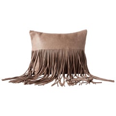 Leather Fringe Pillow by Moses Nadel in Latte