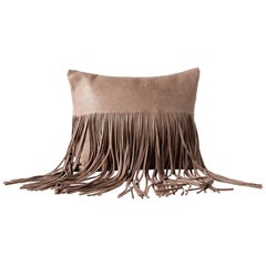 Small Fringe Pillow in Latte Leather by Moses Nadel